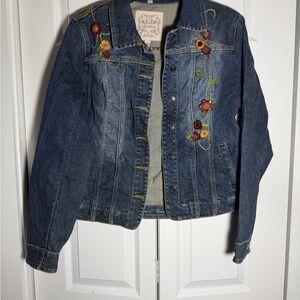 Brighton Blue Denim Jacket with Floral Embroidery
